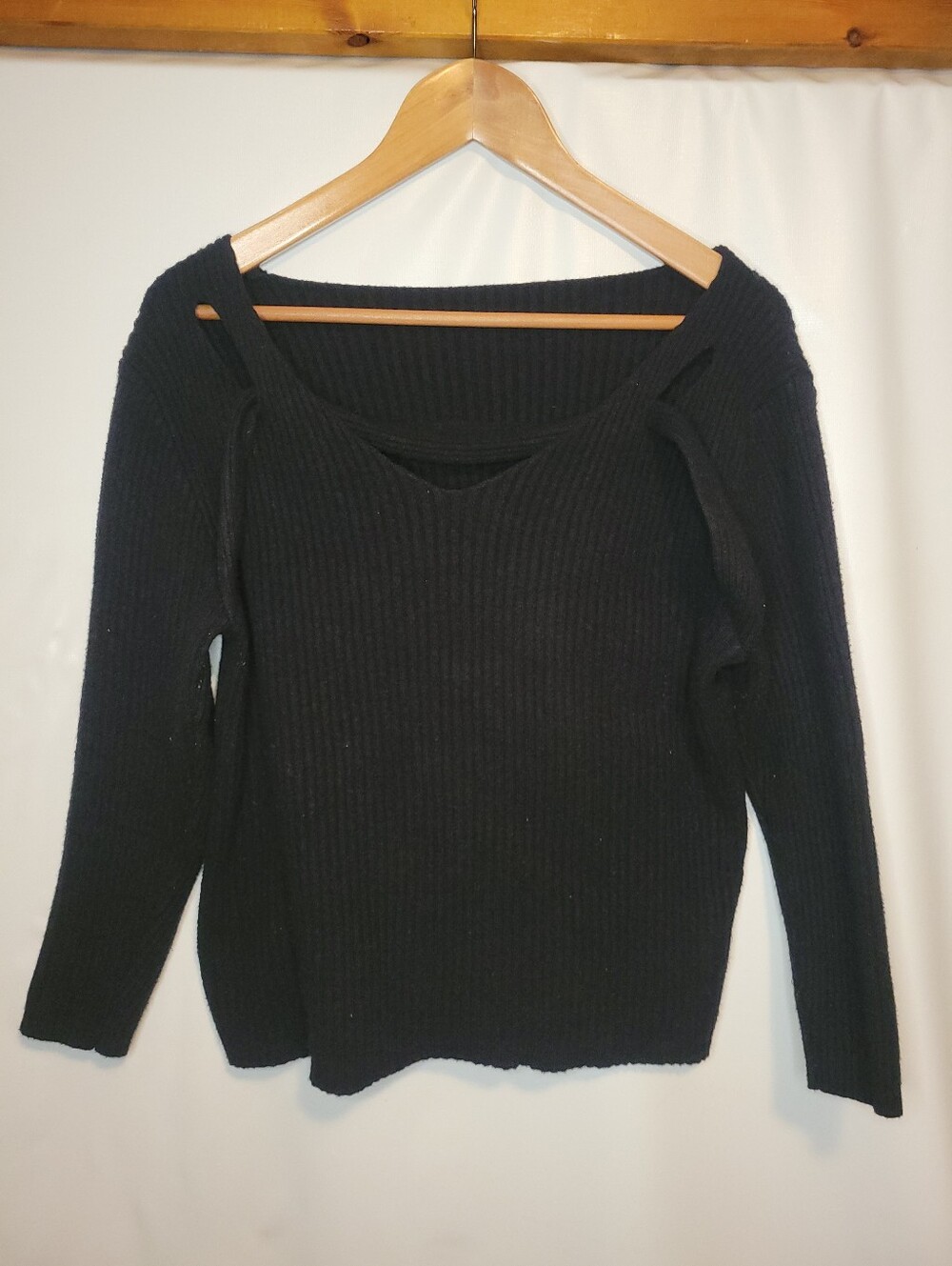 Black Ribbed Criss Cross Neck Soft Women's Sweater